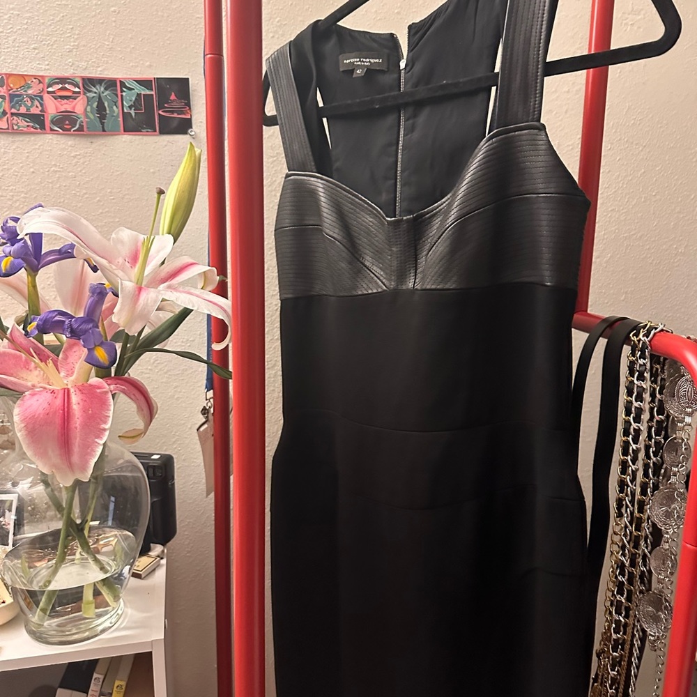 Narciso Rodríguez black leather knee length dress